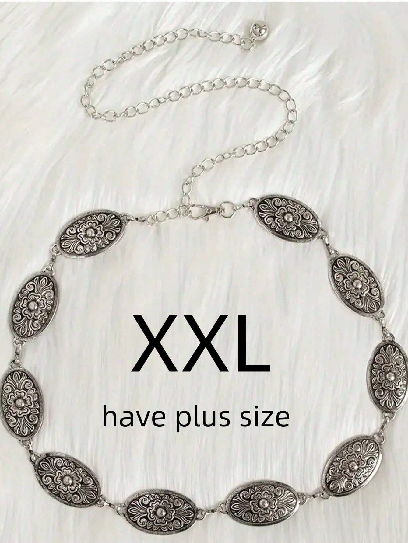 1pc Plus Size Women's Waist Belt, Western Style Boho Vintage Floral Buckle Textured Metal Waist Chain Beach Vacation, Party, XXL Fall