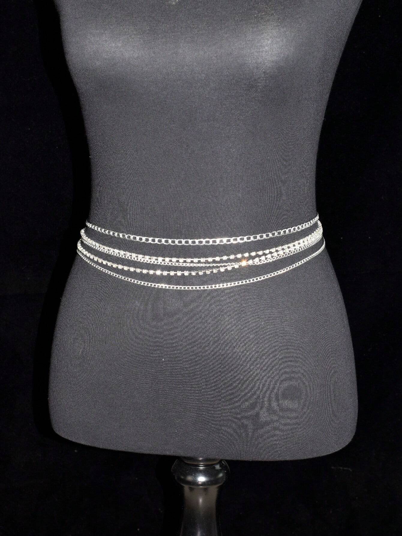 1pc Silver Rhinestone Waist Belt, Perfect For Daily Wear Sexy Halloween Summer, School Fall, Autumn, Halloween