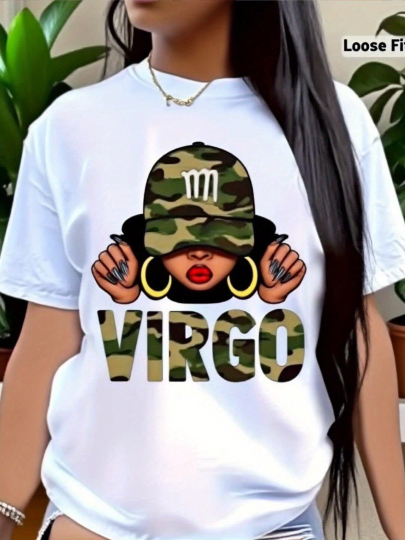 1pc(T-Shirt),Women's Virgo Zodiac T-Shirt- White Oversized Short Sleeve Top With Virgo Symbol & Astrological Print, Soft Round Neck Casual Tee For Virgo Season Birthdays, Casual Attire & Gifts (Loose