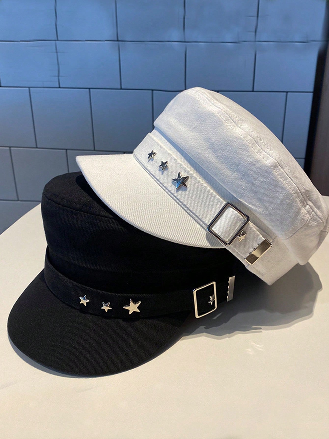 1pc Women Black Star Embroidery Baseball Cap, Vintage English Beret, New Navy Style, Korean Style Newsboy Hat