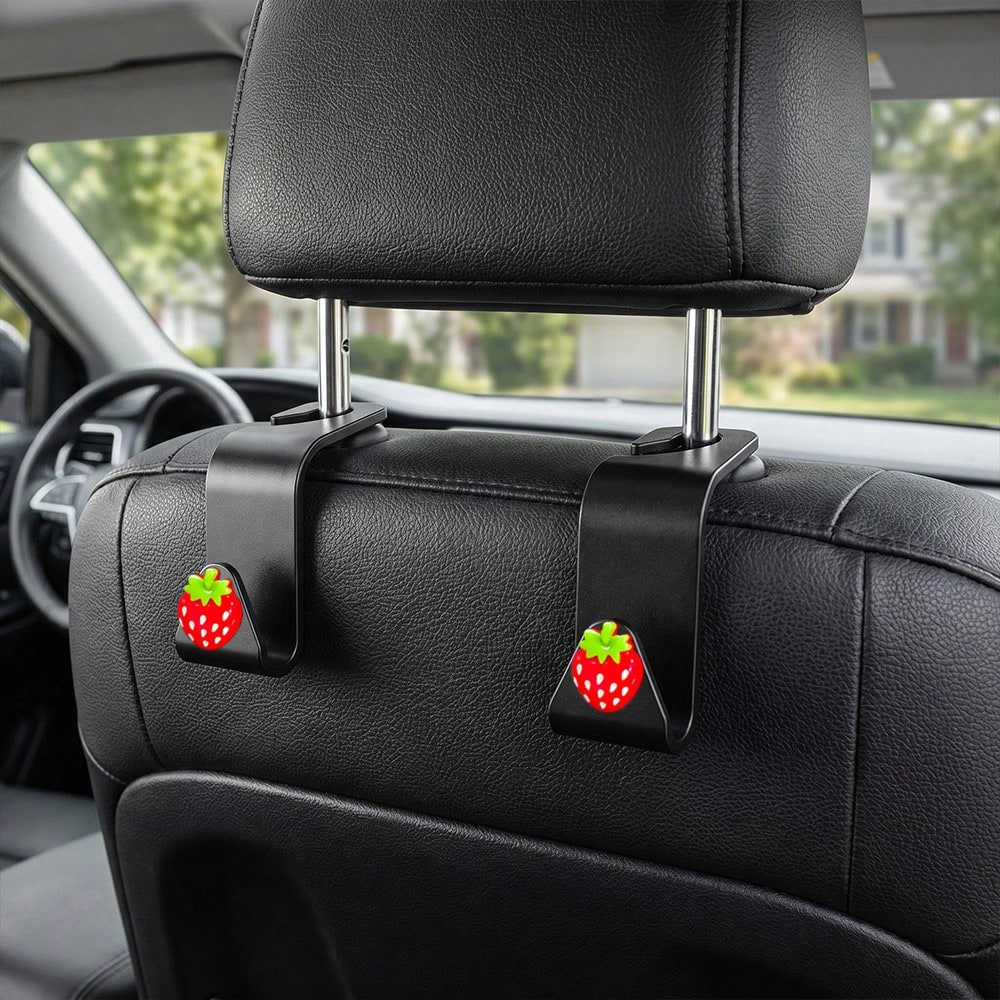 2pcs Small Strawberry Resin Car Seat Back Hooks Hidden Design Multi-Function Creative Car Hooks