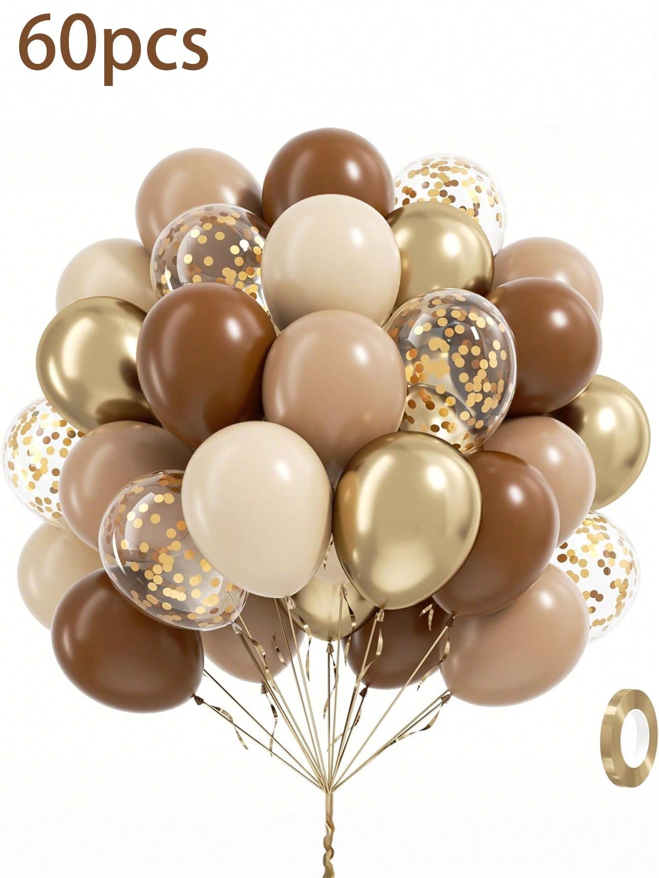 30/60pcs Brown & Gold Balloons, Suitable For Unisex Bridal Shower, Birthday Party, Baby Shower Decor- Champagne White Confetti Balloons