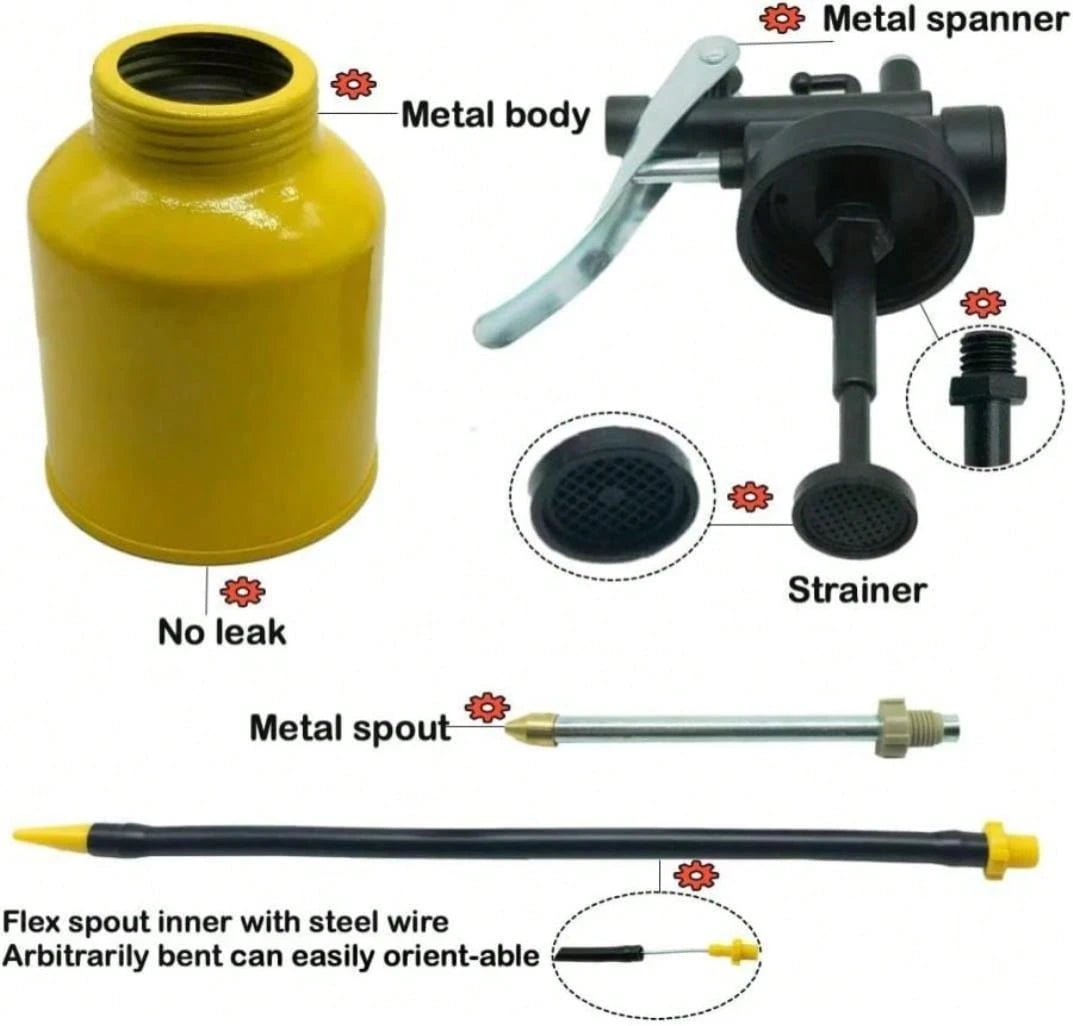 JUNCHI Hand Pump Oiler Can Professional Level 8 Oz Capacity Pump Oiler With Metal &Amp; Long Flex Spout