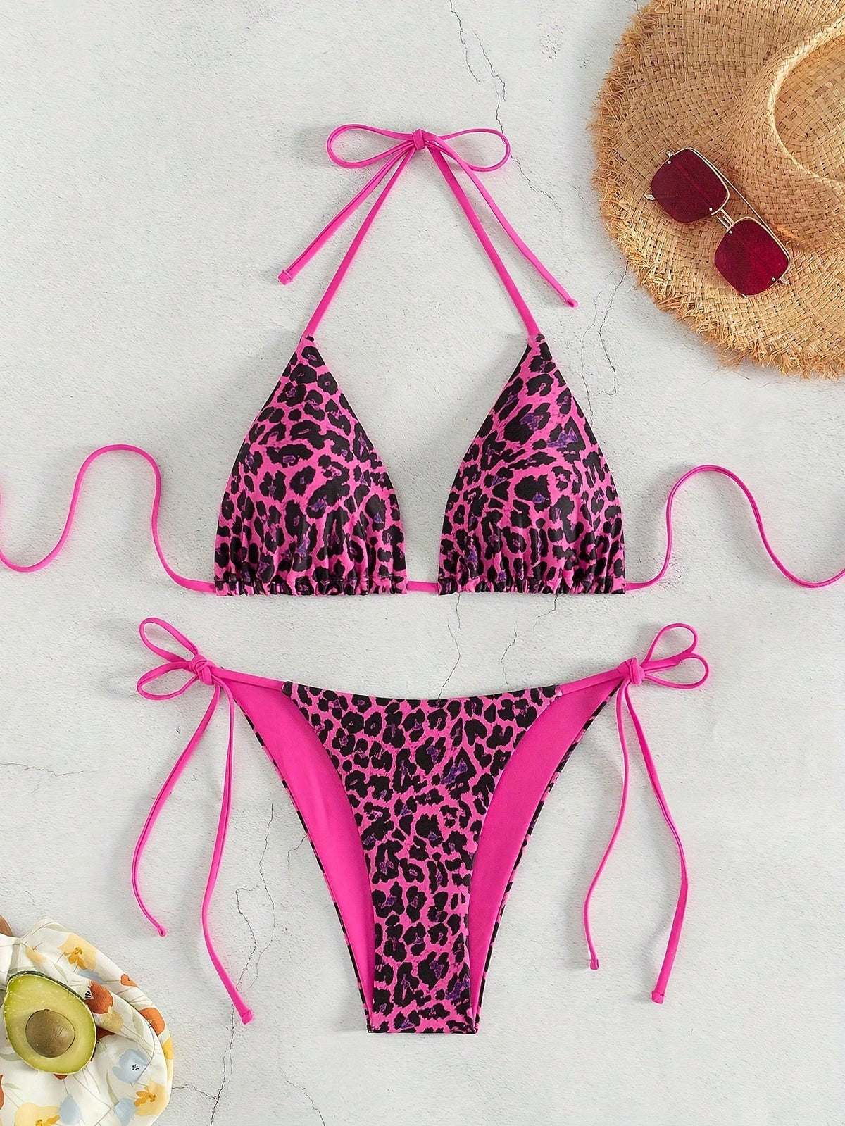 New European And American Leopard Print Lace-Up Bikini Swimsuit Women