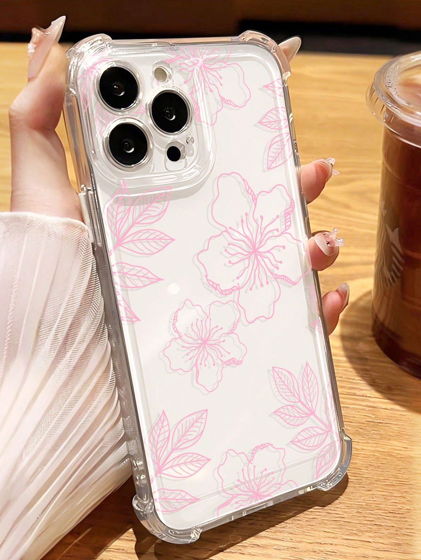 Pink Floral Element Fashion Phone Case Pink Floral Pattern Fashion Phone Case 1pc INS Style Fresh Hibiscus Flower & Leaf Pattern Soft Phone Case, Scratch-Resistant & Anti-Slip, Compatible With IPhone