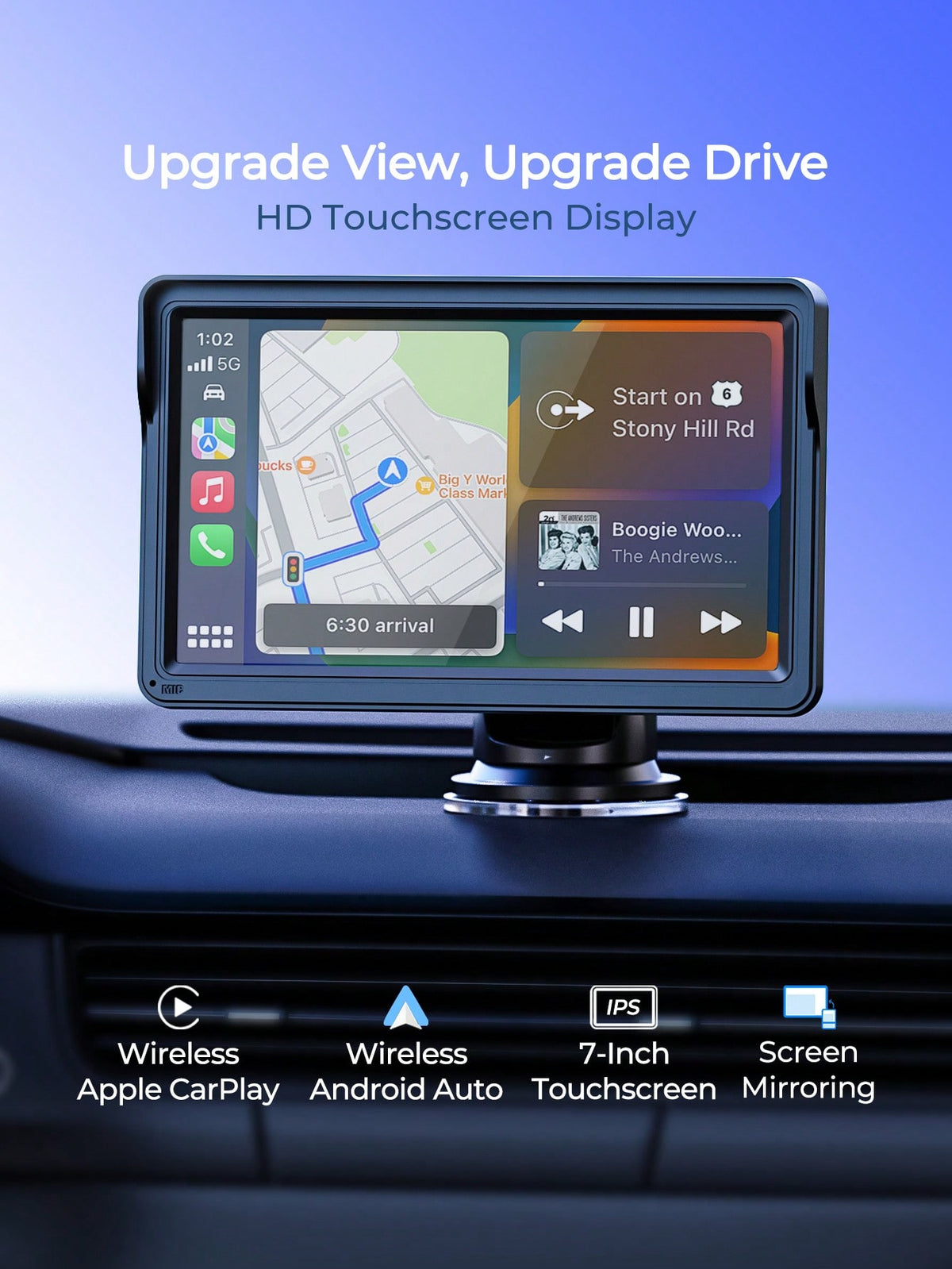 REMAX 7-Inch Car Multimedia Video Player, Supports Wireless CarPlay And Wireless Android Auto, Portable Universal Car Display Monitor With Camera, Car MP5 Player, Suitable For Fiat 500, Plug And Play