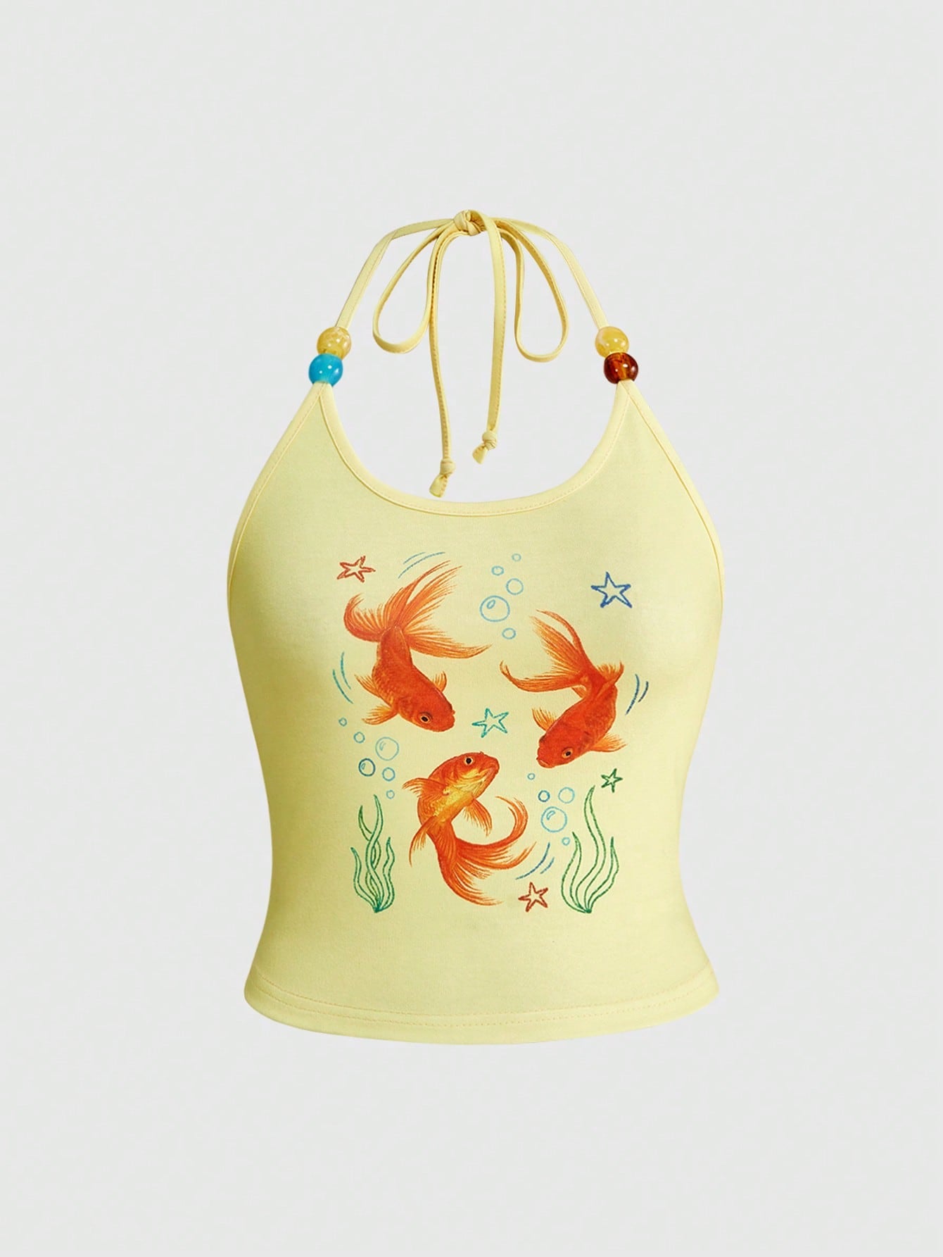 ROMWE Avant Y2K Cute Babe Island Vacation Goldfish Graffiti Print Plus Size Women Halter Top