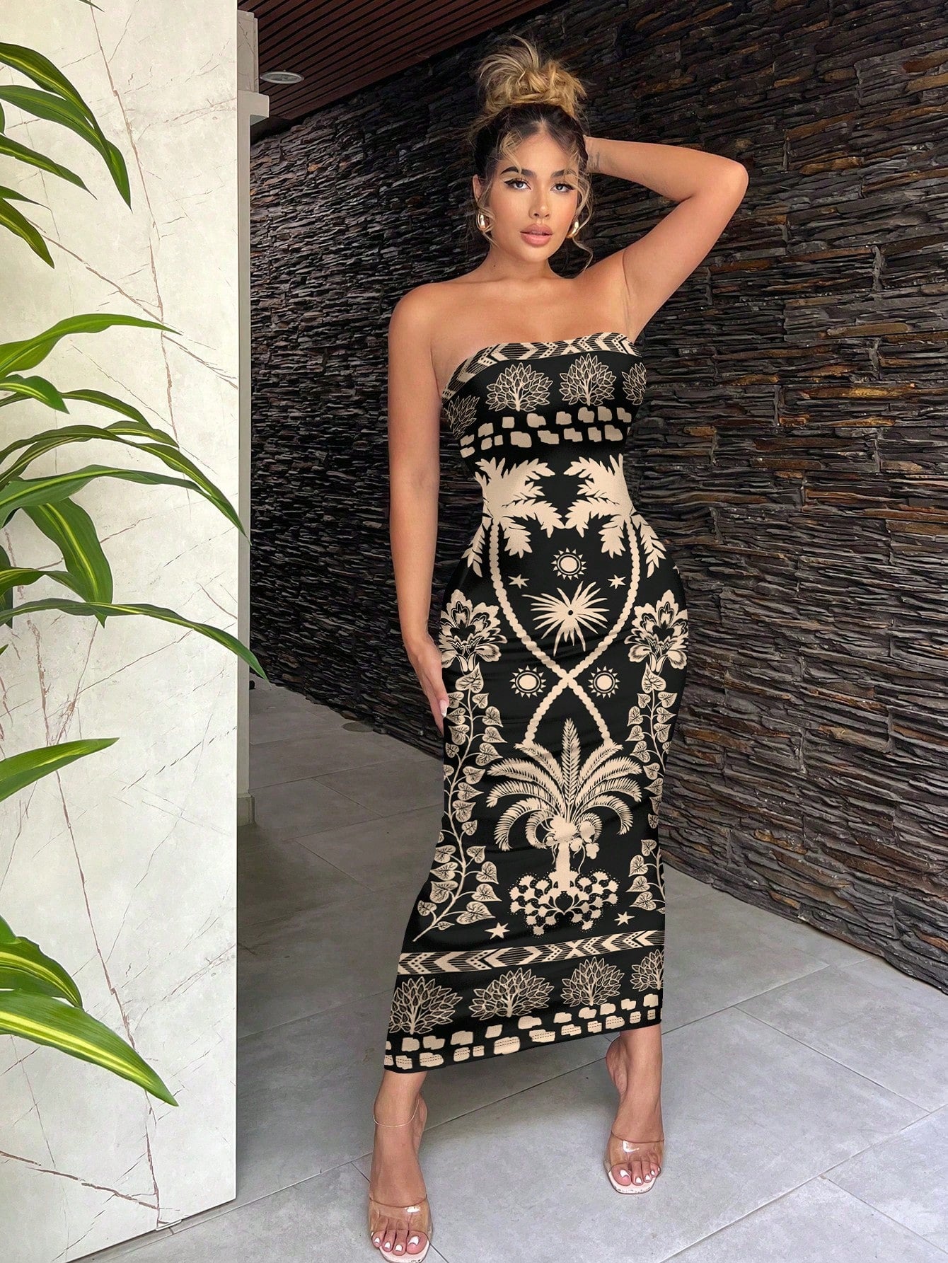 SXY Casual Minimalist Sleeveless Long Dress For Women, Retro Floral Print Pattern