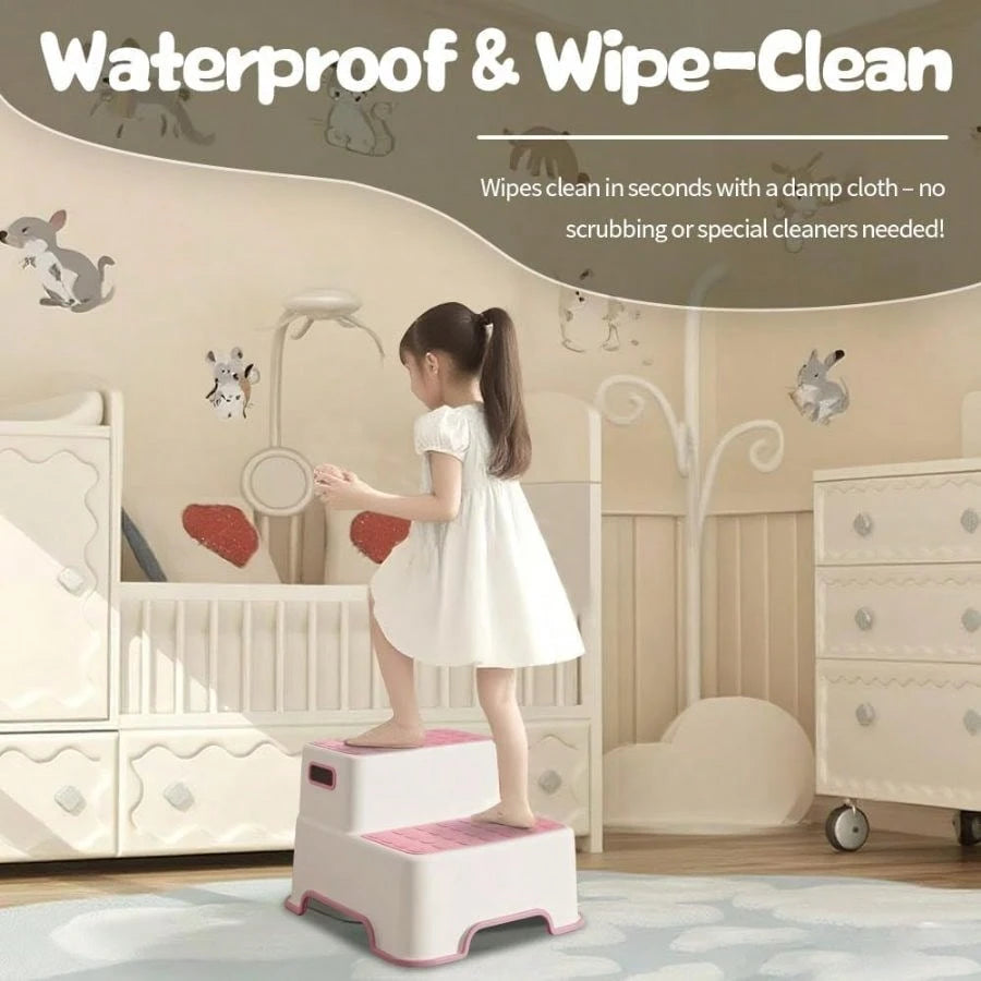 Toddler Step Stool Bathroom Sink, 2 Pack Step Stool Plastic Potty Training Toilet Stepping Stools, Child And LightweightNo-Slip Two Step Stools Kitchen- Pink
