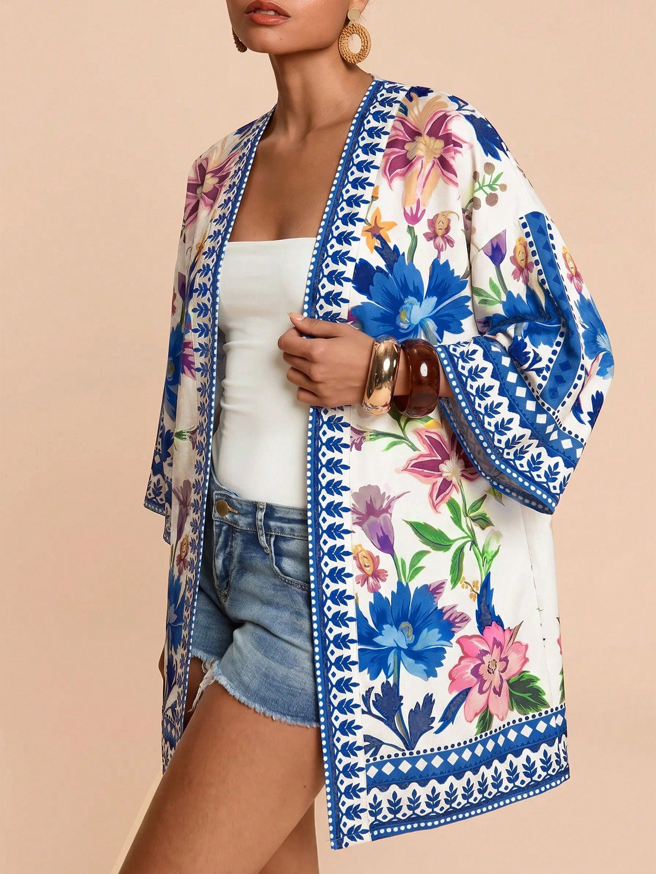 Travachic Women's Floral Print Casual Vacation Cover-Up Robe