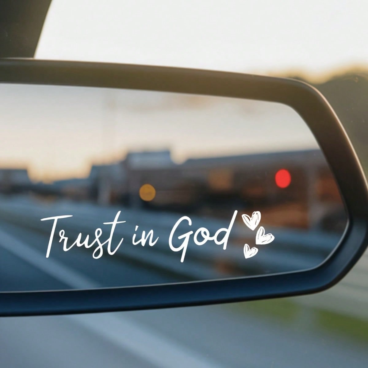"Trust In God" Heart Car Rearview Mirror Decal- Inspirational Semi-Matte Self-Adhesive Sticker For Glass, Religious Theme Auto Decor