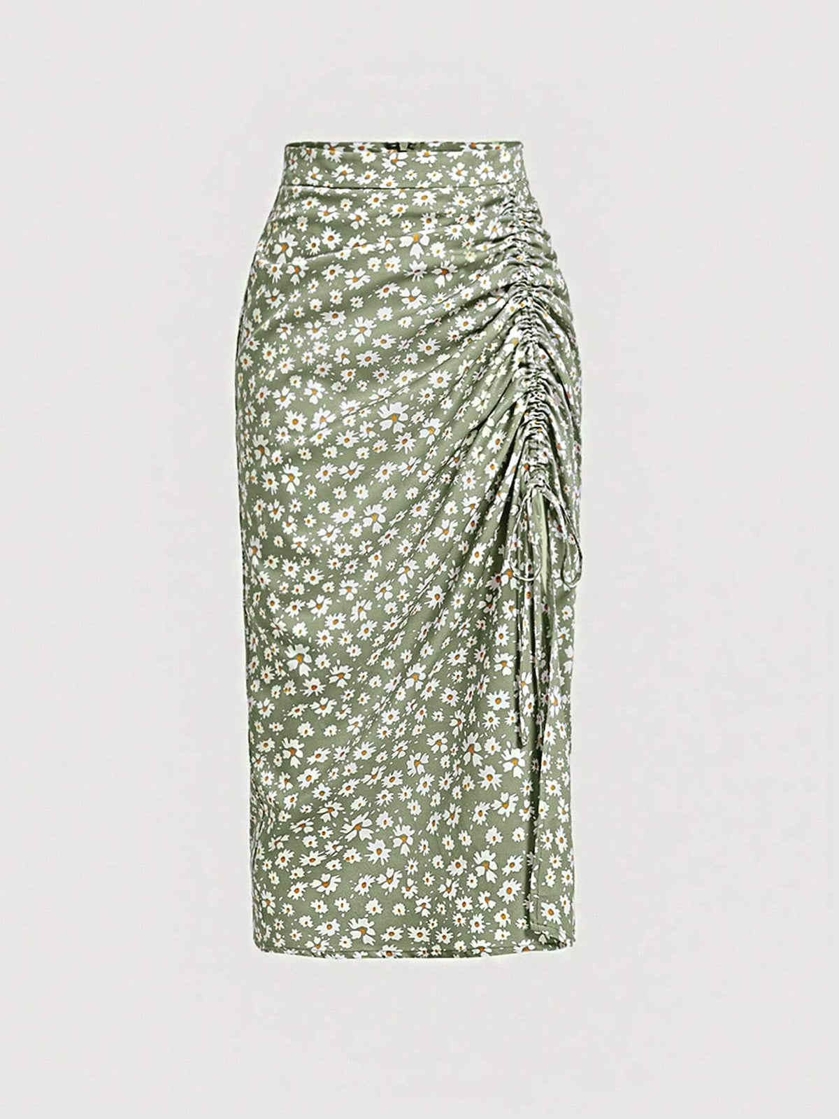x Marika Sila MOD Ditsy Floral Print Drawstring Ruched Summer Green Skirt