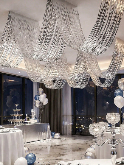1/2/4pcs Silver Wavy Ceiling Fringe Backdrop Curtain, Hanging Ceiling Fringe Rain Curtain, 1st Birthday Party Decoration, Baby Shower Party Decoration, Gender Reveal Party Decoration, Bridal Shower Pa