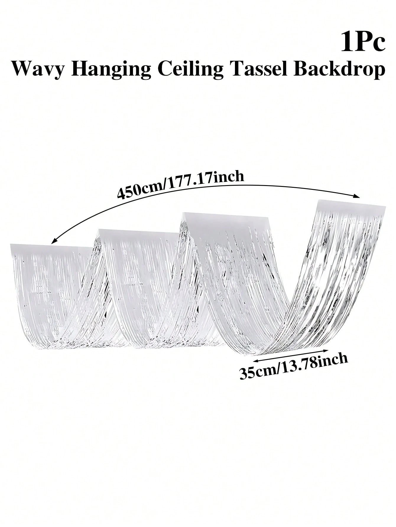 1/2/4pcs Silver Wavy Ceiling Fringe Backdrop Curtain, Hanging Ceiling Fringe Rain Curtain, 1st Birthday Party Decoration, Baby Shower Party Decoration, Gender Reveal Party Decoration, Bridal Shower Pa