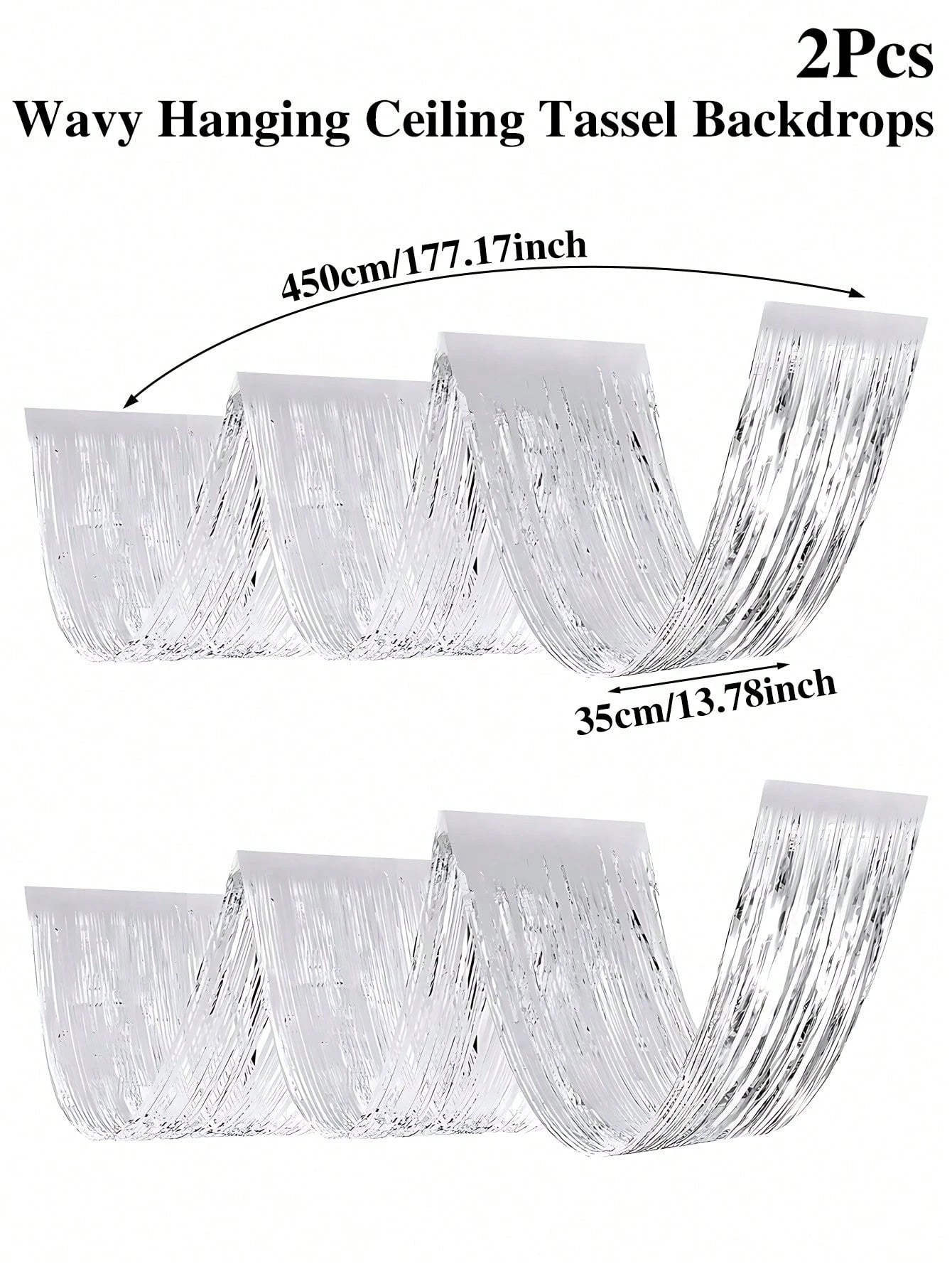 1/2/4pcs Silver Wavy Ceiling Fringe Backdrop Curtain, Hanging Ceiling Fringe Rain Curtain, 1st Birthday Party Decoration, Baby Shower Party Decoration, Gender Reveal Party Decoration, Bridal Shower Pa