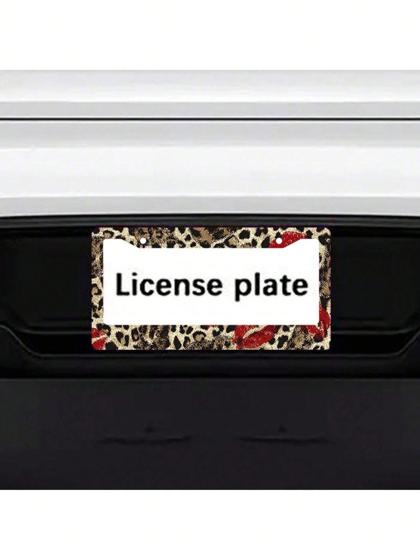 1/2pc 2D Flat Leopard Red Lips Print Metal License Plate Frame, 12.2x6.3Inch, Rustproof Car Tag Holder With Mount Screws, Auto Exterior Decor Accessory,Car Acessesories,Accesorios Para Moto,Car Acesse