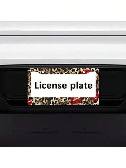 1/2pc 2D Flat Leopard Red Lips Print Metal License Plate Frame, 12.2x6.3Inch, Rustproof Car Tag Holder With Mount Screws, Auto Exterior Decor Accessory,Car Acessesories,Accesorios Para Moto,Car Acesse