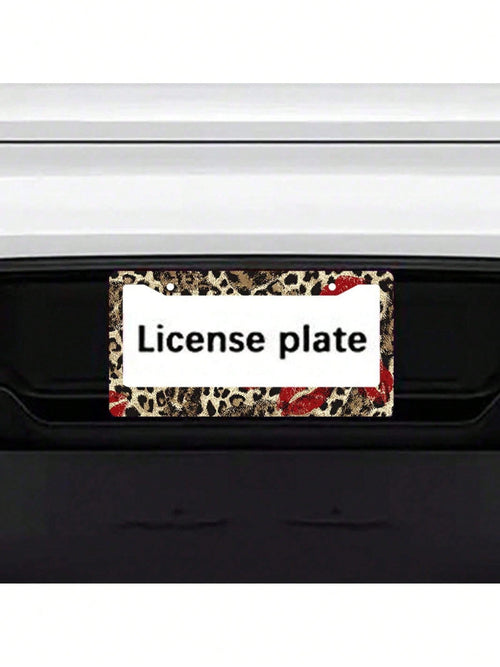 1/2pc 2D Flat Leopard Red Lips Print Metal License Plate Frame, 12.2x6.3Inch, Rustproof Car Tag Holder With Mount Screws, Auto Exterior Decor Accessory,Car Acessesories,Accesorios Para Moto,Car Acesse