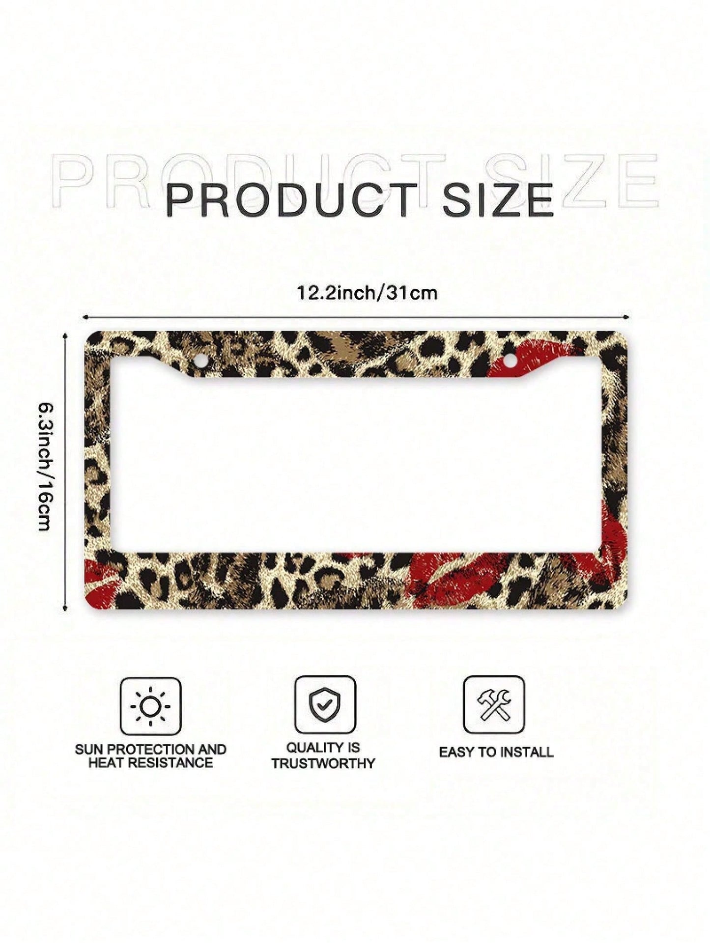 1/2pc 2D Flat Leopard Red Lips Print Metal License Plate Frame, 12.2x6.3Inch, Rustproof Car Tag Holder With Mount Screws, Auto Exterior Decor Accessory,Car Acessesories,Accesorios Para Moto,Car Acesse
