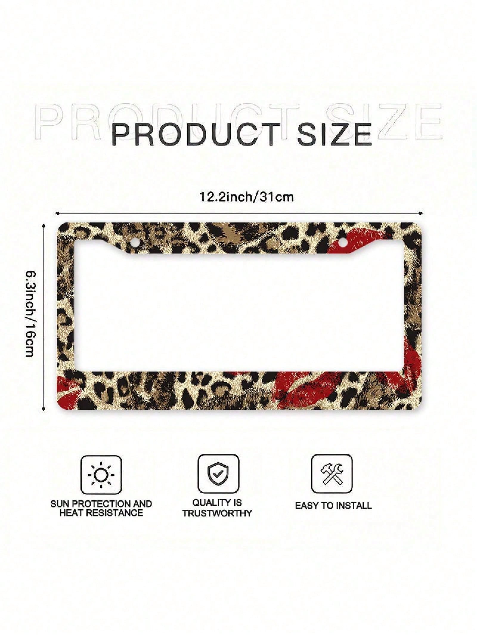 1/2pc 2D Flat Leopard Red Lips Print Metal License Plate Frame, 12.2x6.3Inch, Rustproof Car Tag Holder With Mount Screws, Auto Exterior Decor Accessory,Car Acessesories,Accesorios Para Moto,Car Acesse