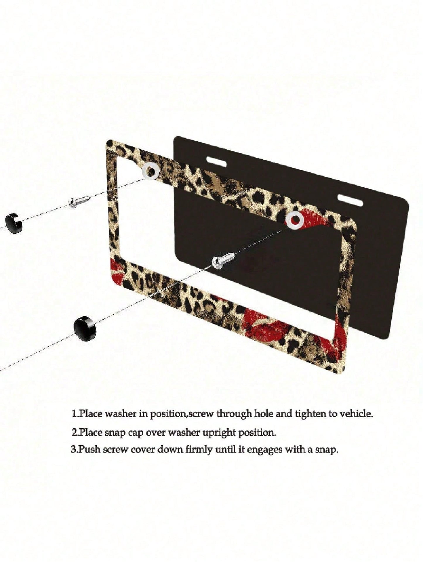 1/2pc 2D Flat Leopard Red Lips Print Metal License Plate Frame, 12.2x6.3Inch, Rustproof Car Tag Holder With Mount Screws, Auto Exterior Decor Accessory,Car Acessesories,Accesorios Para Moto,Car Acesse