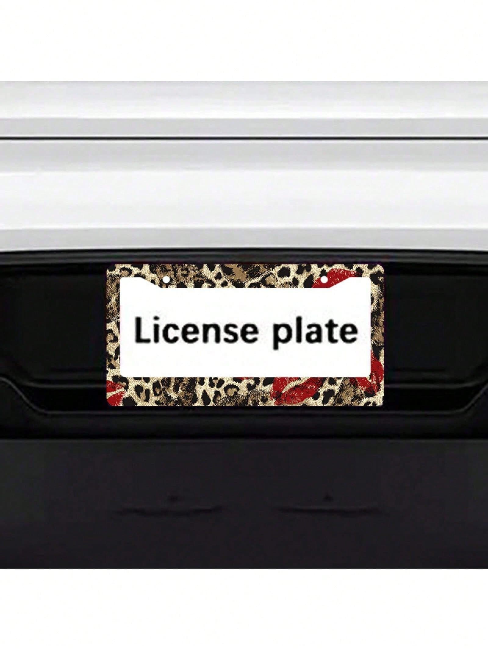 1/2pc 2D Flat Leopard Red Lips Print Metal License Plate Frame, 12.2x6.3Inch, Rustproof Car Tag Holder With Mount Screws, Auto Exterior Decor Accessory,Car Acessesories,Accesorios Para Moto,Car Acesse