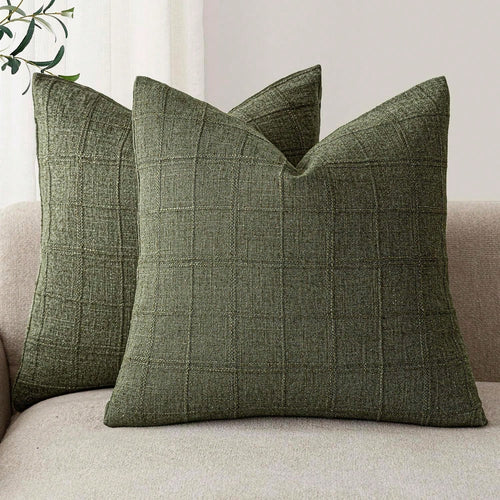1/2pcs Olive Green (No Filling) Classic Plaid Throw Pillow Cover, Fashionable Minimalist 3D Grid Style Vintage Texture Cushion Cover, Suitable For Home Sofa, Bedroom, Decor, Gift, Party, All Seasons