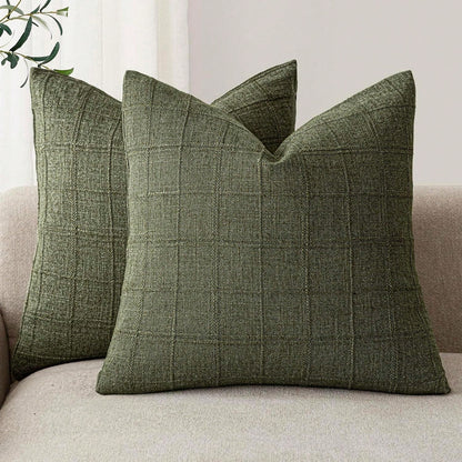 1/2pcs Olive Green (No Filling) Classic Plaid Throw Pillow Cover, Fashionable Minimalist 3D Grid Style Vintage Texture Cushion Cover, Suitable For Home Sofa, Bedroom, Decor, Gift, Party, All Seasons