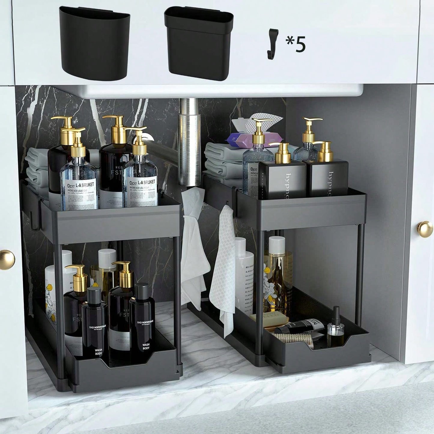 1/2PCS Under Sink Organizers And Storage, Large Capacity Heavy Load Pull-Out Under Sink Shelves With Sliding Drawer For Kitchen And Bathroom