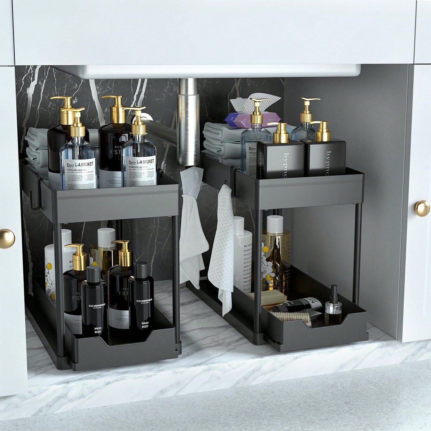 1/2PCS Under Sink Organizers And Storage, Large Capacity Heavy Load Pull-Out Under Sink Shelves With Sliding Drawer For Kitchen And Bathroom