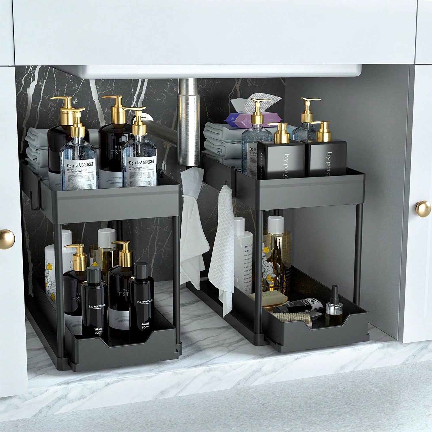 1/2PCS Under Sink Organizers And Storage, Large Capacity Heavy Load Pull-Out Under Sink Shelves With Sliding Drawer For Kitchen And Bathroom