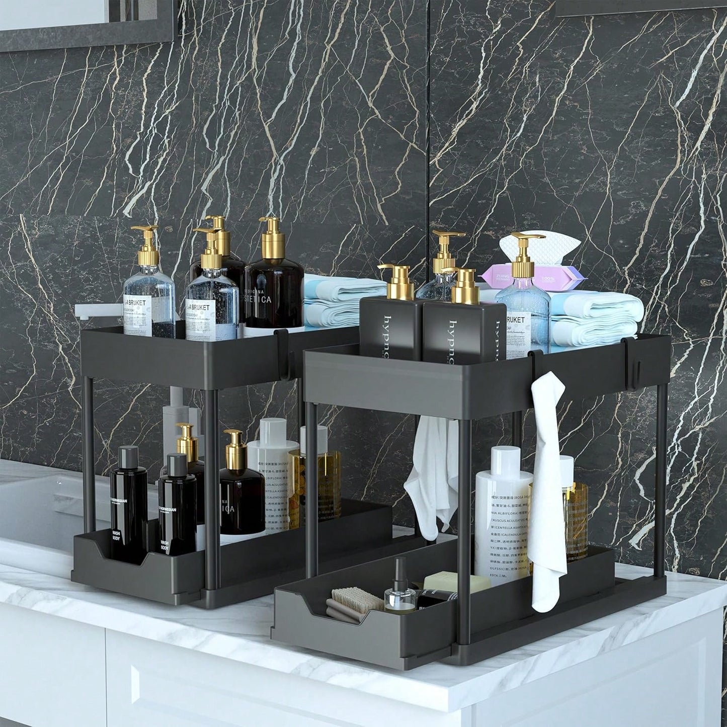 1/2PCS Under Sink Organizers And Storage, Large Capacity Heavy Load Pull-Out Under Sink Shelves With Sliding Drawer For Kitchen And Bathroom