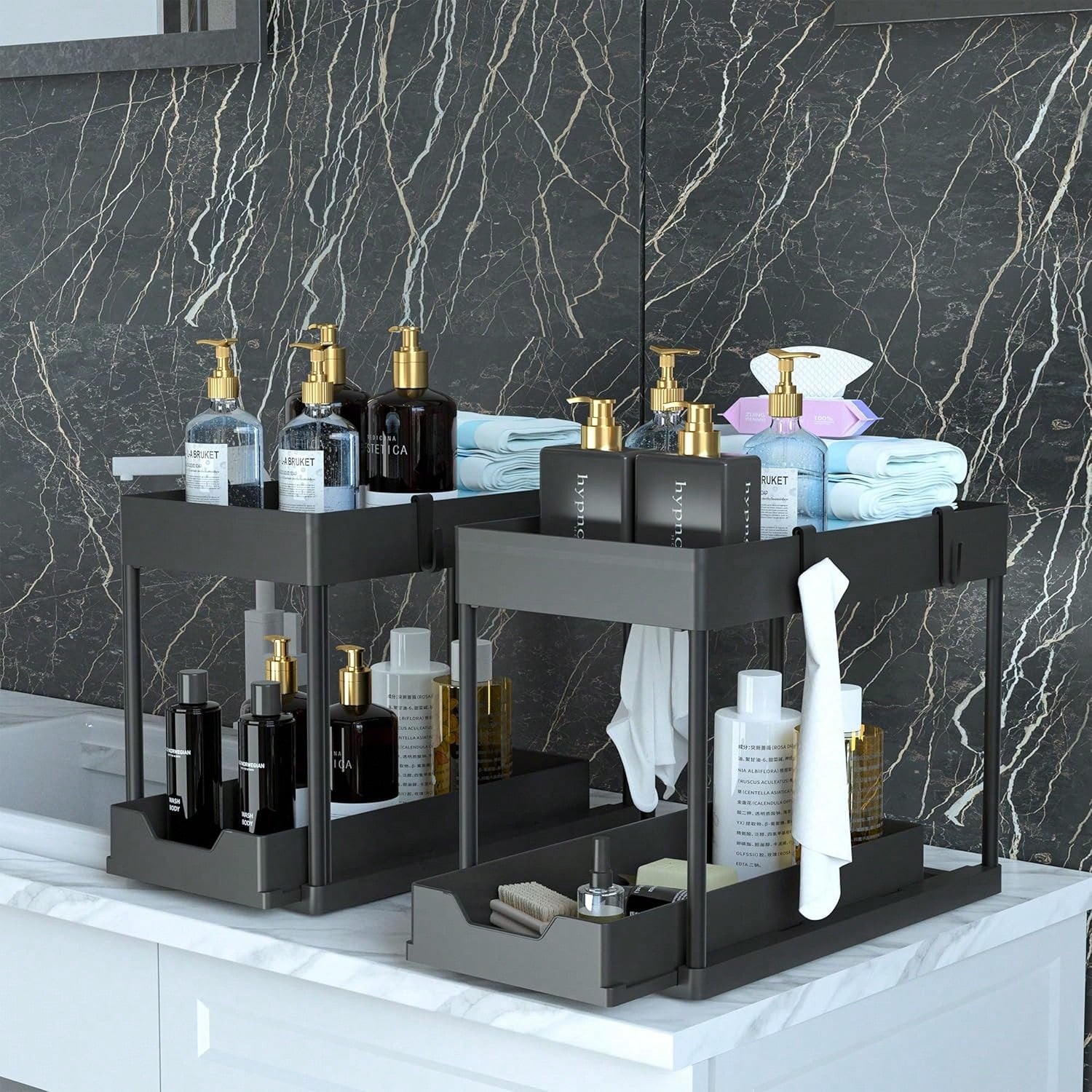 1/2PCS Under Sink Organizers And Storage, Large Capacity Heavy Load Pull-Out Under Sink Shelves With Sliding Drawer For Kitchen And Bathroom