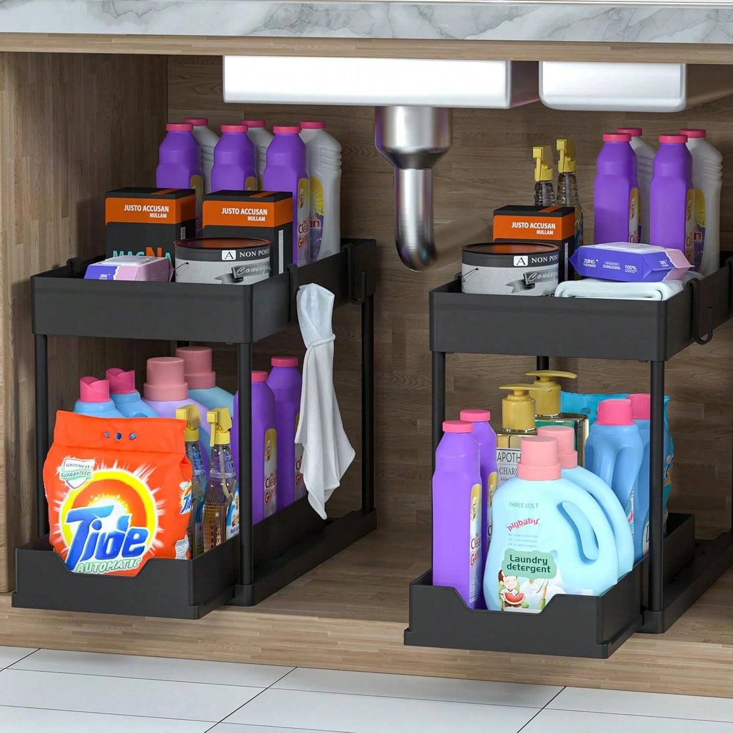 1/2PCS Under Sink Organizers And Storage, Large Capacity Heavy Load Pull-Out Under Sink Shelves With Sliding Drawer For Kitchen And Bathroom