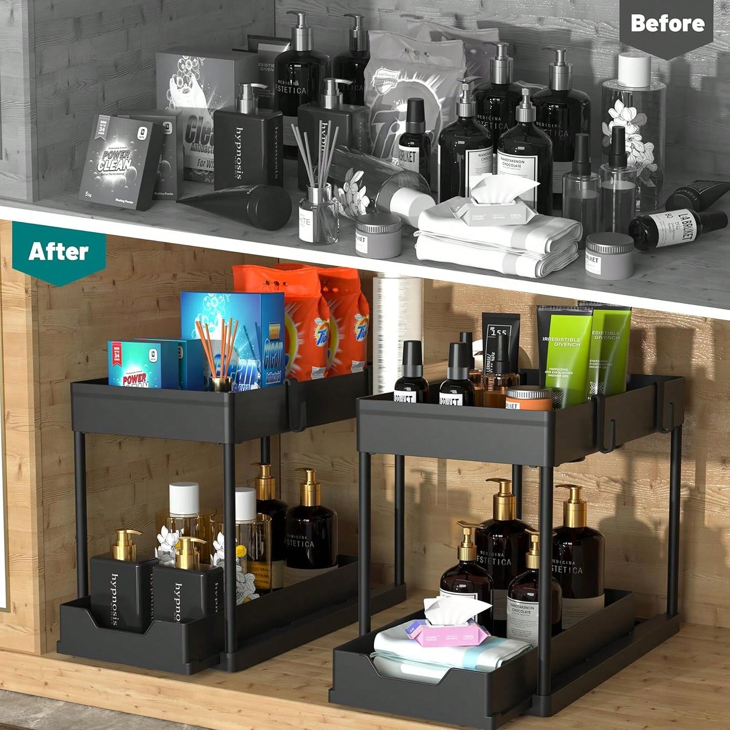 1/2PCS Under Sink Organizers And Storage, Large Capacity Heavy Load Pull-Out Under Sink Shelves With Sliding Drawer For Kitchen And Bathroom