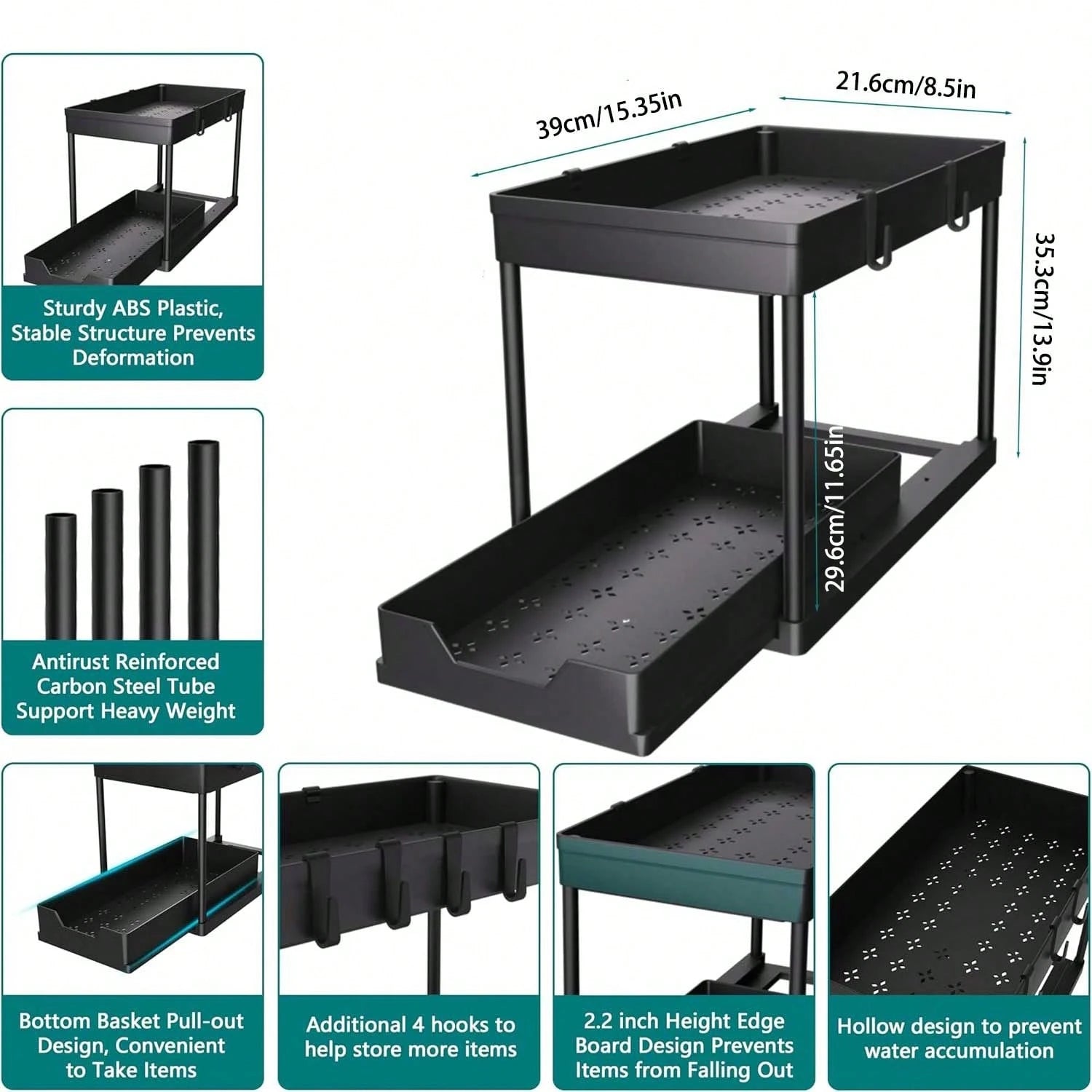 1/2PCS Under Sink Organizers And Storage, Large Capacity Heavy Load Pull-Out Under Sink Shelves With Sliding Drawer For Kitchen And Bathroom