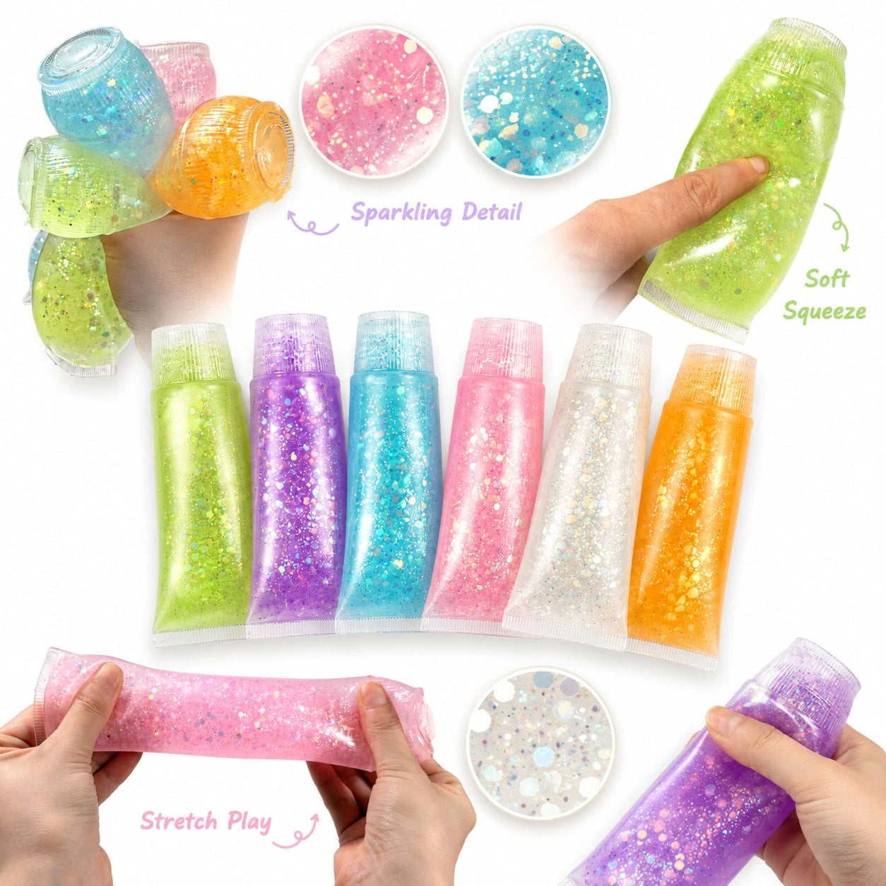 1/3/5pcs Toothpaste Tube Glitter Squeeze Toy, Soft TPR Sequin Gel Sensory Fidget Toy, Stretchable Stress Relief Toy, Kids School Classroom Reward, Birthday Party Favor, Christmas Stocking Filler