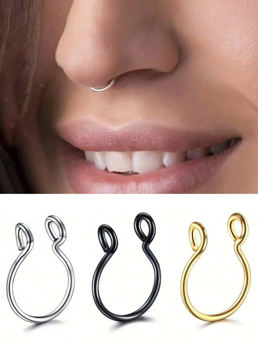 1/3/5Pcs Women's Fake Septum Nose Ring Stainless Steel Hoop Faux Lip Ear Nose Septum Ring Punk Non Piercing Clip On Nose Hoop Ring Body Piercing Jewelry Gift