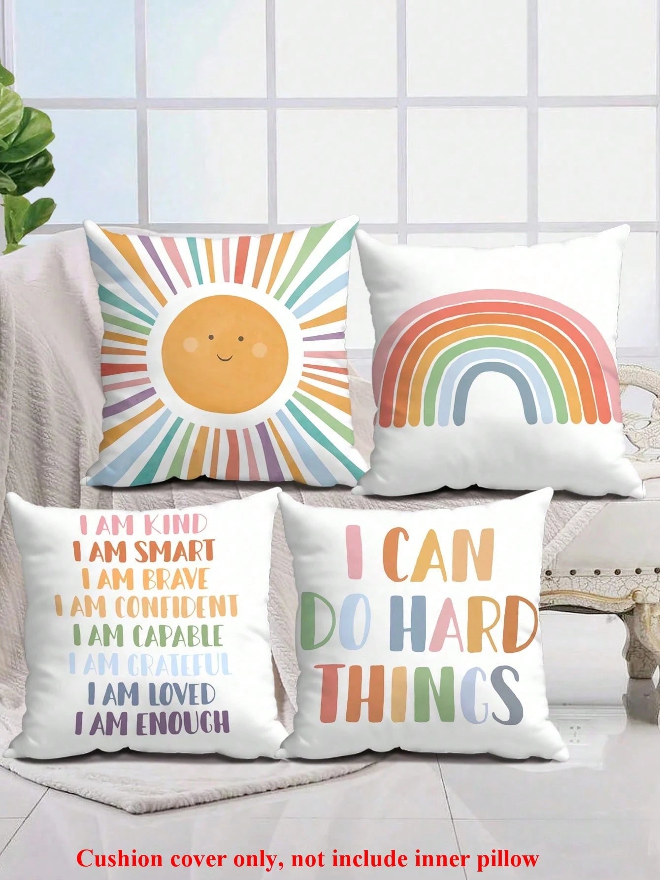 1/4 Pcs School Season Pencil & Notebook Sun Rainbow Alphabet Printed Pillowcase, Suitable For Party Home Fabric, Living Room Sofa, Bedroom Bedside Decoration, Waist Cushion Cover, Office, All Seasons