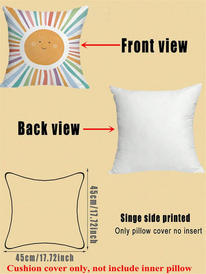 1/4 Pcs School Season Pencil & Notebook Sun Rainbow Alphabet Printed Pillowcase, Suitable For Party Home Fabric, Living Room Sofa, Bedroom Bedside Decoration, Waist Cushion Cover, Office, All Seasons