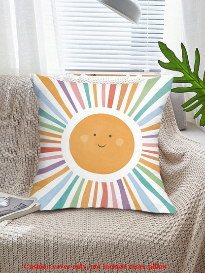 1/4 Pcs School Season Pencil & Notebook Sun Rainbow Alphabet Printed Pillowcase, Suitable For Party Home Fabric, Living Room Sofa, Bedroom Bedside Decoration, Waist Cushion Cover, Office, All Seasons