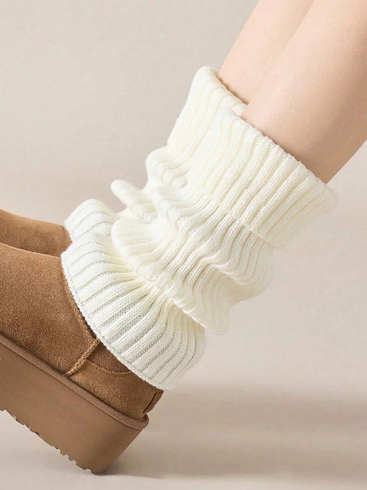 1/5 Pair Women Leg Warmers, White Knitted Calf Socks, Suitable For Autumn/Winter. Women's Thick Knit Leg Warmers, Warm, Leak-Proof Cuff, Soft & Warm, Fashionable Layering, Essential For Autumn/Winter.