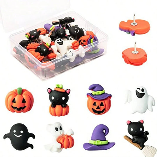 1 Box 16pcs/32pcs Halloween Theme Pumpkin Black Cat Decorative Metal Push Pins For Cork Board