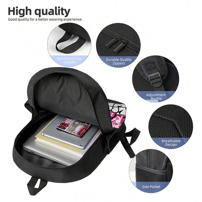 1 Durable Backpack, Graffiti Pink And Black Pattern, Adjustable Shoulder Straps And Zipper, Unisex 2D Flat Print Large Backpack, Can Be Used As A Gift Or Present, Fashionable And, Easy To Clean