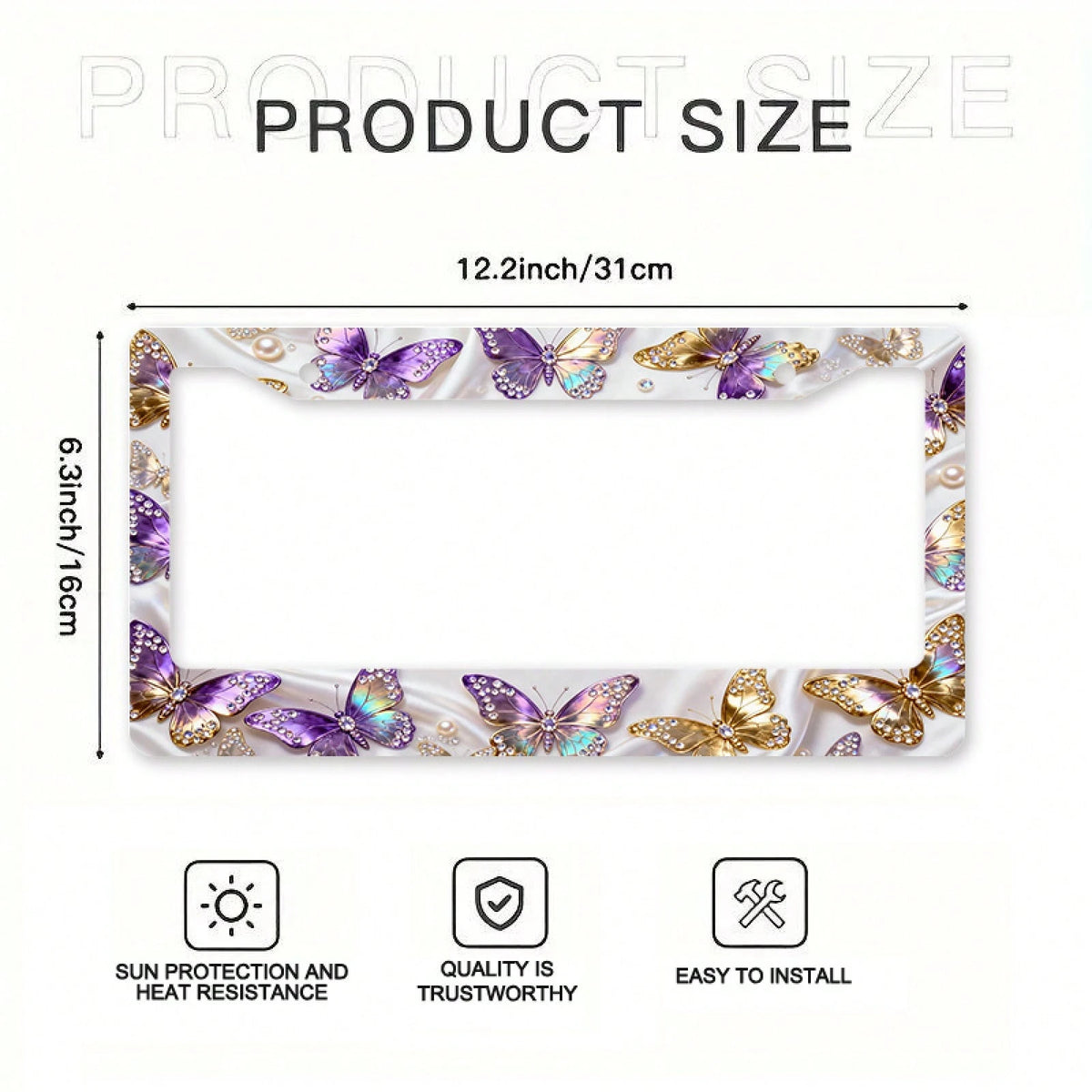 1 Metal License Plate Frame| Diamond-Embellished Butterfly Dance Pattern, Exquisite And Stylish Car Decoration Accessory, Suitable For North American And Most International Vehicles, Includes Mount