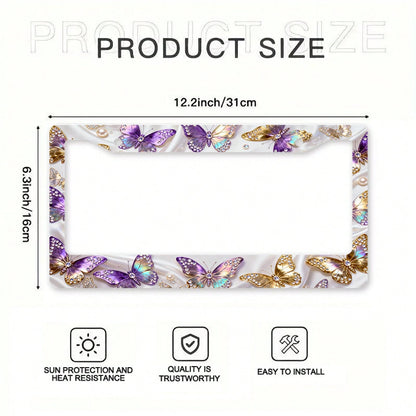 1 Metal License Plate Frame| Diamond-Embellished Butterfly Dance Pattern, Exquisite And Stylish Car Decoration Accessory, Suitable For North American And Most International Vehicles, Includes Mount