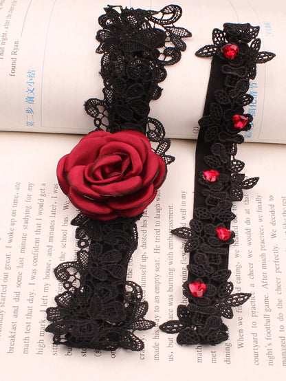 1 Pair Burgundy Bride Floral Leg Garter, Crystal & Lace Leg Band Valentine's Day Valentines