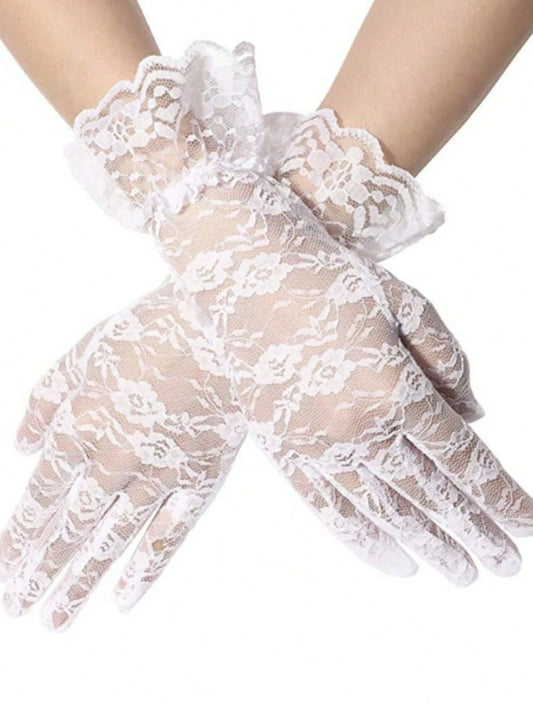 1 Pair White Lace Women's Gloves, Suitable For Parties, Weddings, Opera, Afternoon Tea And Other Occasions. Women's Autumn Apparel.