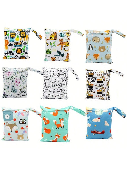 1 Pc Cartoon Wet Bag, Waterproof Polyester Beach Diaper Laundry Baggie, Large Swimmer Dry Pouch, Small Makeup Cosmetic Travel Zipper Storage Toiletry Handbag For Girl