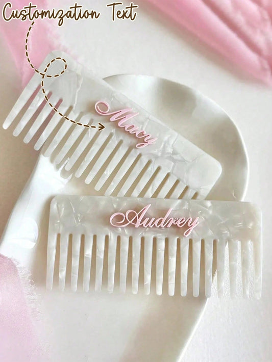 1 Personalized Elegant Ladies' Retro Acetate Comb With Faux Pearl Name Design- Hair Accessory, Solid Color, Birthday, Bridesmaid, Bride, Mother, Girlfriend, Personalized Gift